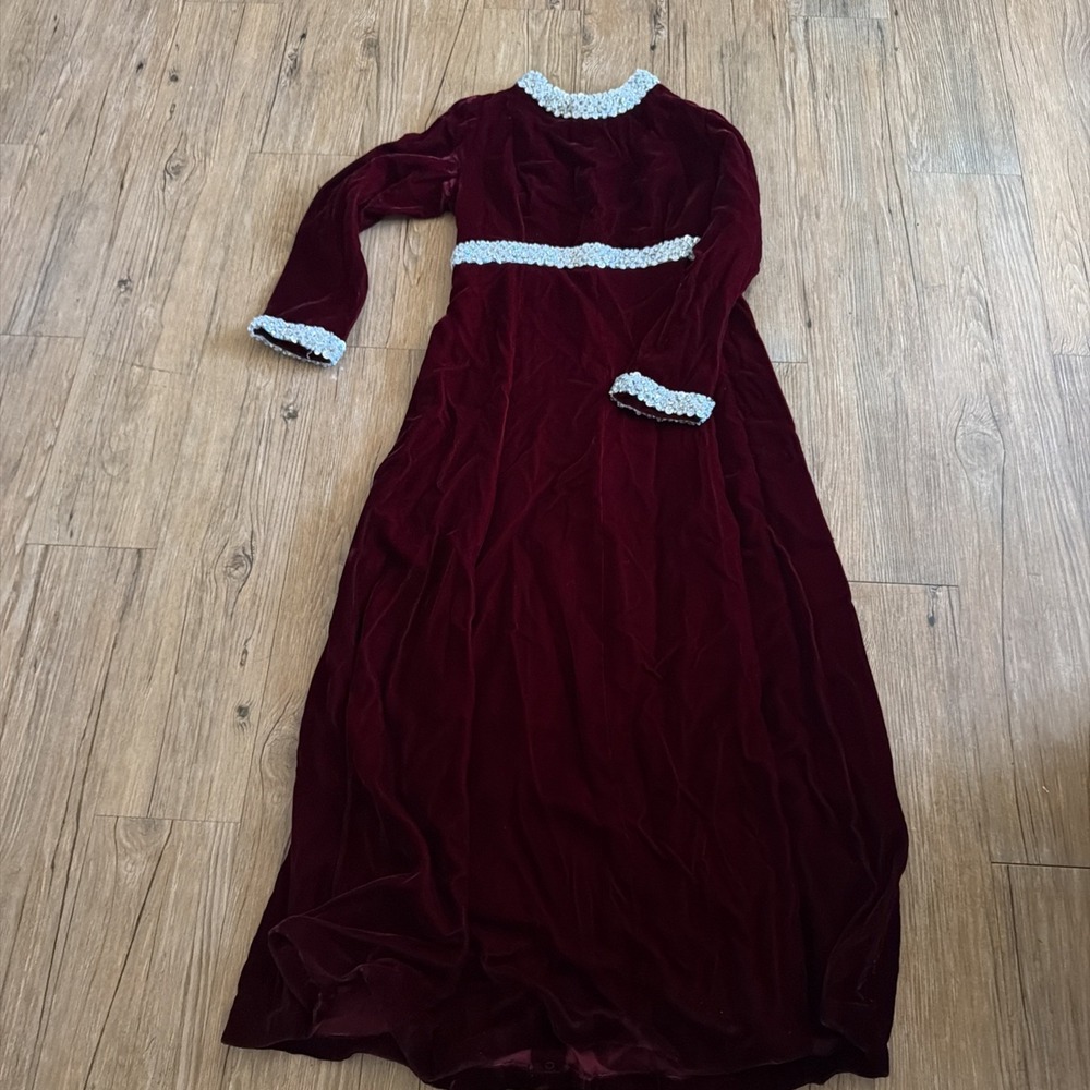 Handmade Christmas Gown Dress Red Velvet Long Sequined Accents Sparkly Zipper